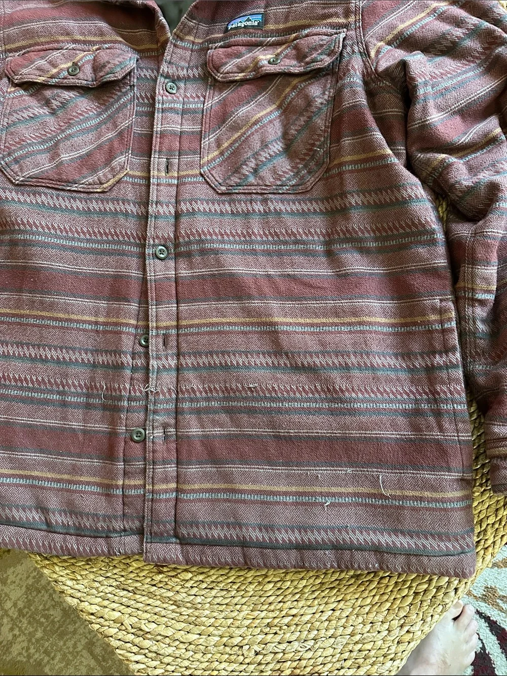 Patagonia Men's XL Maroon Striped Button-Up Shirt Jacket